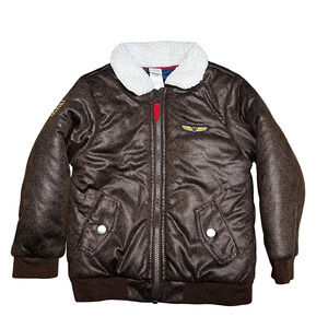 Little Me Aviator Jacket Boys 4T Faux Leather Sherpa Collar Pilot Coat Airplane